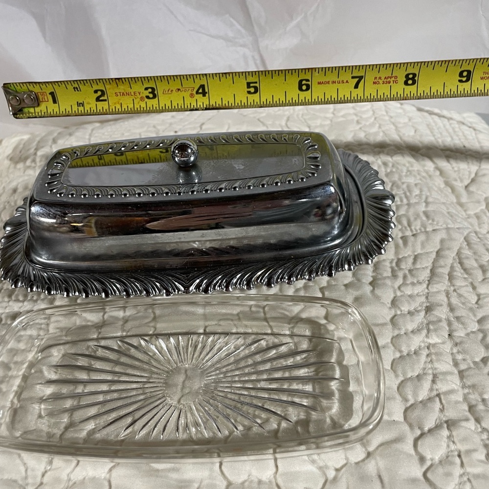 Elegant Tin Butter Dish with Glass Tray